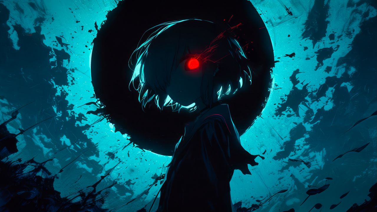 Wallpaper silhouette, eye, glow, art, anime, blue