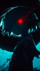 Preview wallpaper silhouette, eye, glow, art, anime, blue