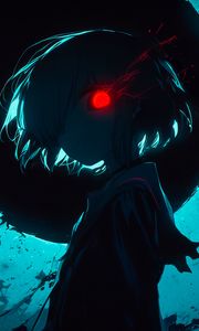 Preview wallpaper silhouette, eye, glow, art, anime, blue