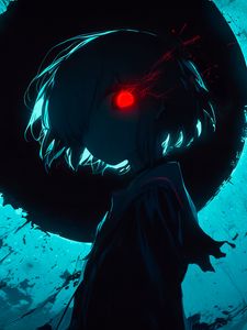 Preview wallpaper silhouette, eye, glow, art, anime, blue