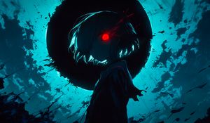 Preview wallpaper silhouette, eye, glow, art, anime, blue