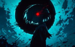 Preview wallpaper silhouette, eye, glow, art, anime, blue