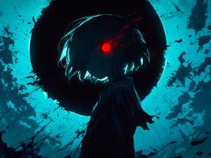 Preview wallpaper silhouette, eye, glow, art, anime, blue