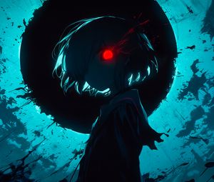 Preview wallpaper silhouette, eye, glow, art, anime, blue