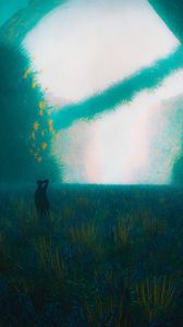 Preview wallpaper silhouette, field, grass, fog, art
