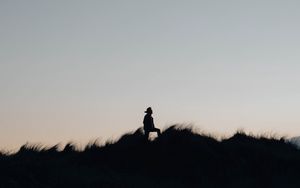 Preview wallpaper silhouette, field, night, sky, lonely