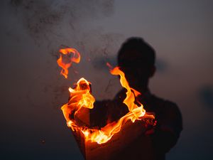 Preview wallpaper silhouette, fire, paper, smoke