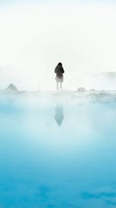 Preview wallpaper silhouette, fog, loneliness, snow, lake