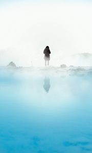 Preview wallpaper silhouette, fog, loneliness, snow, lake