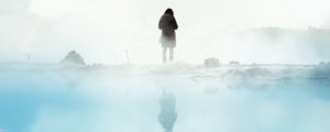 Preview wallpaper silhouette, fog, loneliness, snow, lake