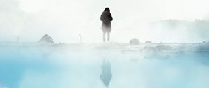 Preview wallpaper silhouette, fog, loneliness, snow, lake