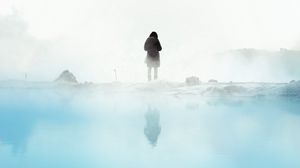 Preview wallpaper silhouette, fog, loneliness, snow, lake