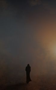 Preview wallpaper silhouette, fog, mantle, wanderer, gloomy