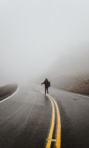 Preview wallpaper silhouette, fog, road, run, lonely, loneliness