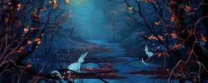 Preview wallpaper silhouette, forest, animals, art, river