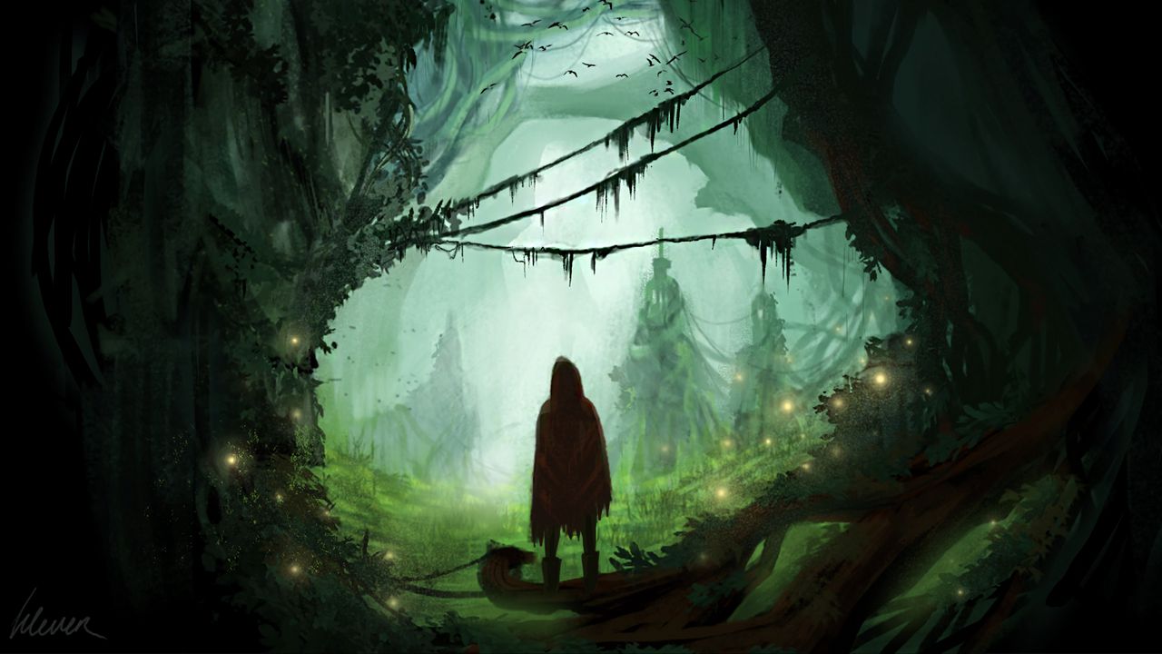 Wallpaper silhouette, forest, art, fog