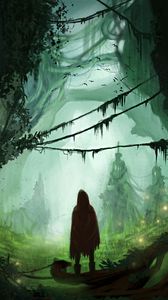 Preview wallpaper silhouette, forest, art, fog