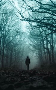 Preview wallpaper silhouette, forest, fog, loneliness, gloomy