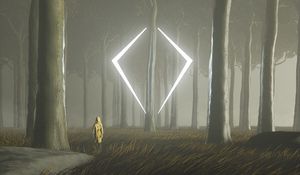 Preview wallpaper silhouette, forest, glow, light, trees