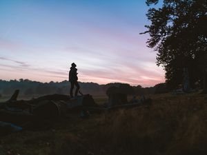 Preview wallpaper silhouette, forest, solitude, fog