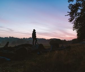 Preview wallpaper silhouette, forest, solitude, fog
