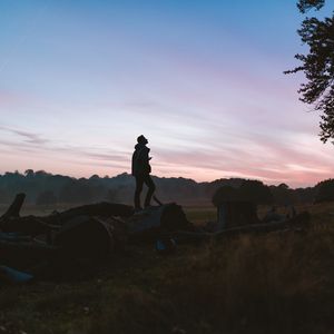 Preview wallpaper silhouette, forest, solitude, fog