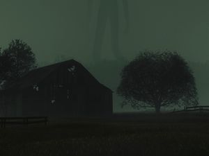 Preview wallpaper silhouette, ghost, fog, trees, green