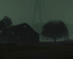 Preview wallpaper silhouette, ghost, fog, trees, green