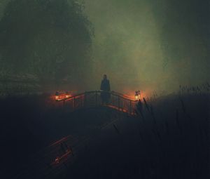 Preview wallpaper silhouette, ghost, night, fog, dark, scary