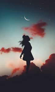 Preview wallpaper silhouette, girl, moon, sky, levitation, flight