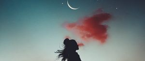 Preview wallpaper silhouette, girl, moon, sky, levitation, flight