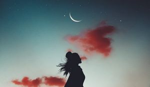 Preview wallpaper silhouette, girl, moon, sky, levitation, flight