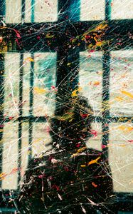 Preview wallpaper silhouette, girl, paint, spray, window, blur