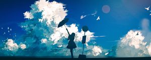 Preview wallpaper silhouette, girl, umbrella, clouds, art