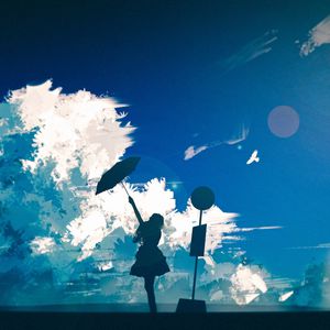 Preview wallpaper silhouette, girl, umbrella, clouds, art