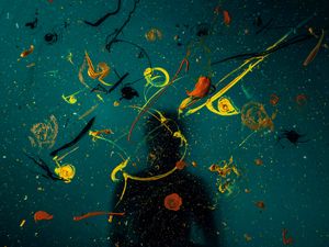 Preview wallpaper silhouette, glass, paint, splashes, blur