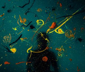 Preview wallpaper silhouette, glass, paint, splashes, blur