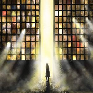 Preview wallpaper silhouette, glow, passage, art