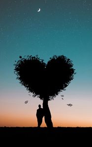 Preview wallpaper silhouette, heart, love, tree, person