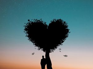 Preview wallpaper silhouette, heart, love, tree, person