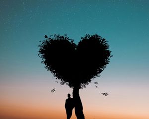 Preview wallpaper silhouette, heart, love, tree, person