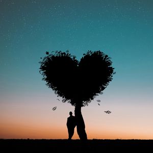 Preview wallpaper silhouette, heart, love, tree, person