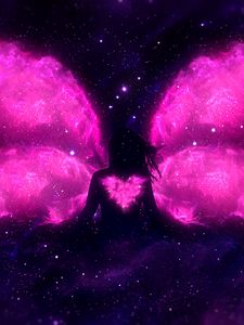 Preview wallpaper silhouette, heart, wings, glare, glow, art
