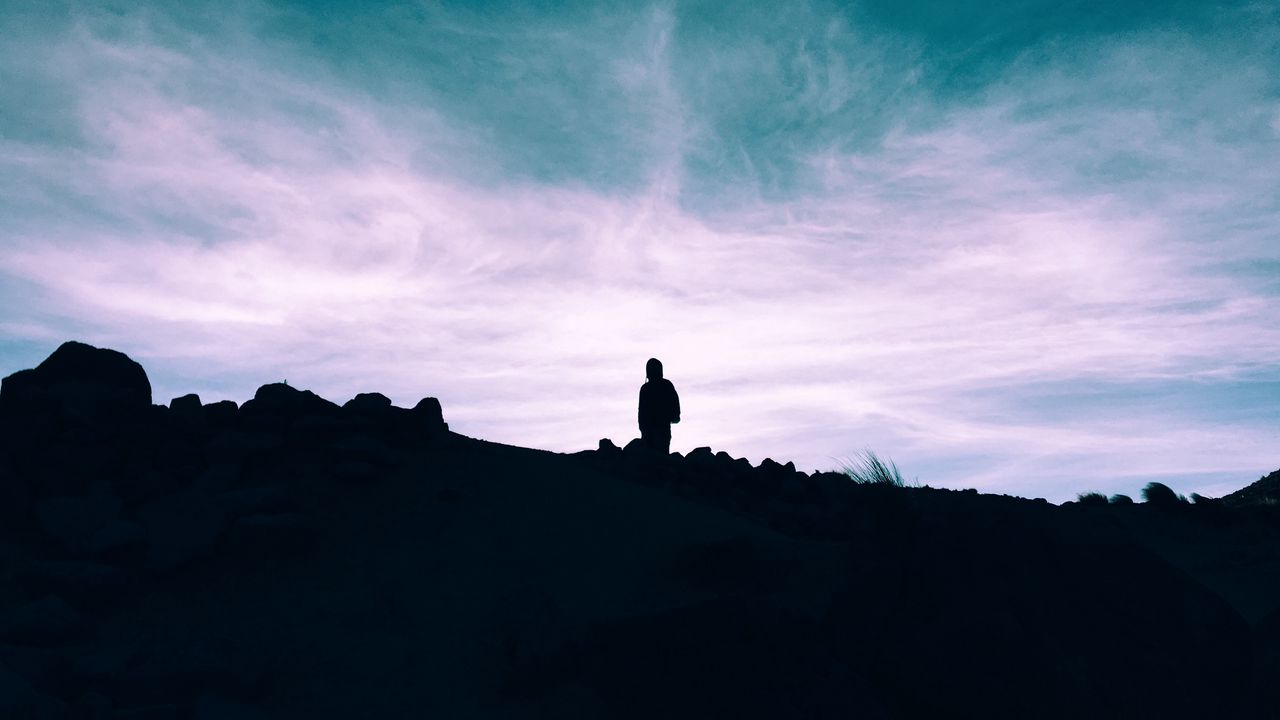 Wallpaper silhouette, hill, sky, clouds