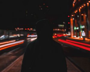 Preview wallpaper silhouette, hood, faceless, anonymous, darkness, dark, night