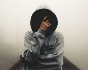 Preview wallpaper silhouette, hood, hoodie, anonymous, dark