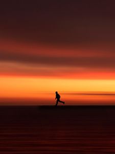 Preview wallpaper silhouette, horizon, running, twilight, sunset, red