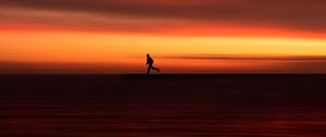 Preview wallpaper silhouette, horizon, running, twilight, sunset, red