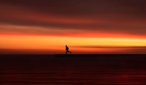 Preview wallpaper silhouette, horizon, running, twilight, sunset, red