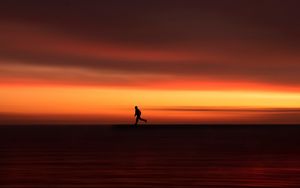 Preview wallpaper silhouette, horizon, running, twilight, sunset, red